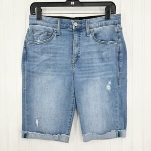 Lularoe Shorts 30 US 10 12 Skinny Bermuda Cuffed Blue Denim Tummy Panel EUC